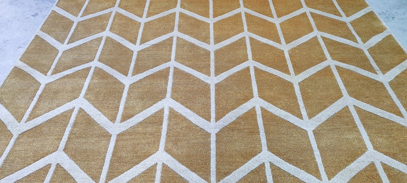 Peter Finch Hand-Knotted Modern Rug Gold and Ivory 8.3X9.9 | Banana Manor Rug Company