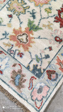 Peyton 2.6x11.9 Light Blue and Ivory Hand-Knotted Oushak Runner | Banana Manor Rug Company