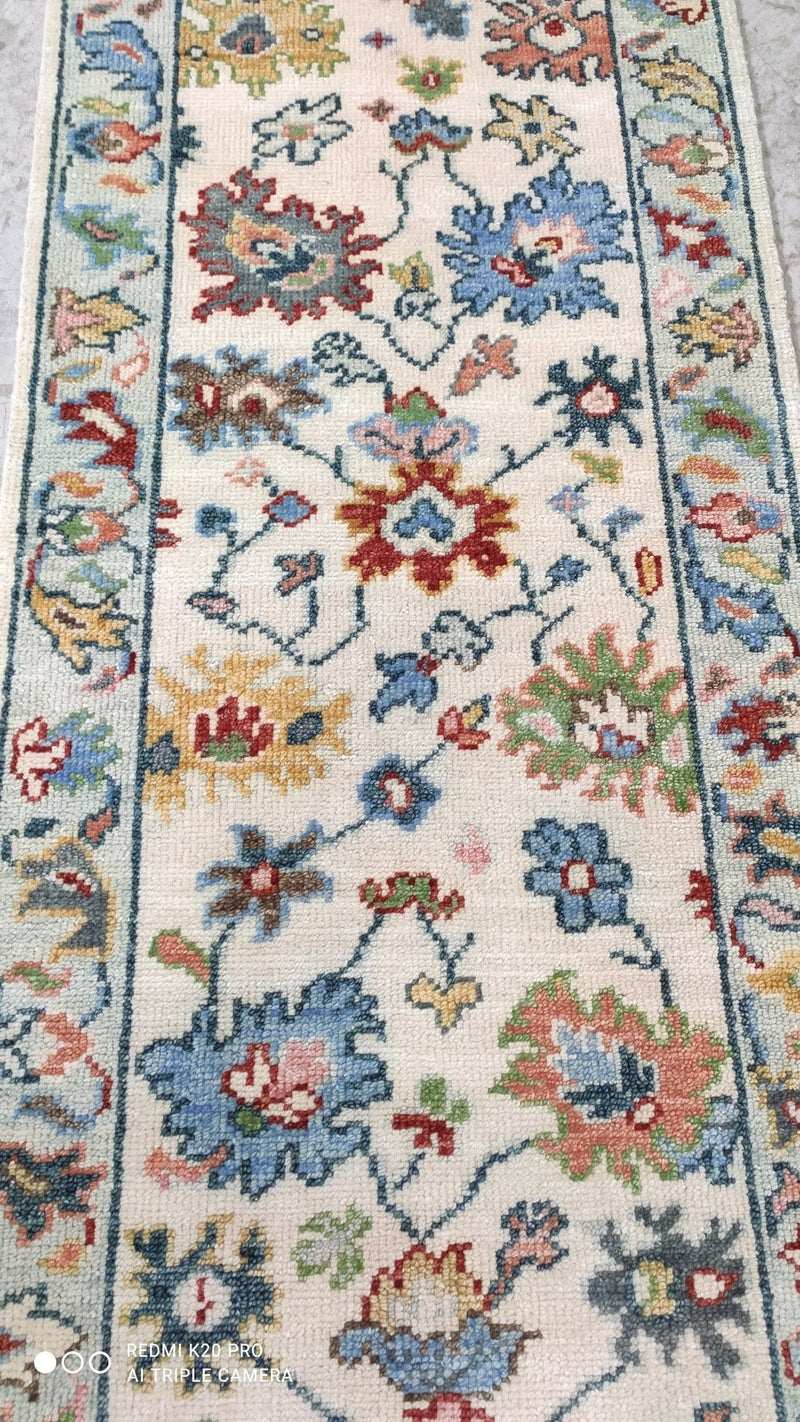 Peyton 2.6x11.9 Light Blue and Ivory Hand-Knotted Oushak Runner | Banana Manor Rug Company