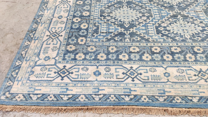 Phoenix 9x12 Hand-Knotted Blue and Cream Geometric Rug | Banana Manor Rug Company