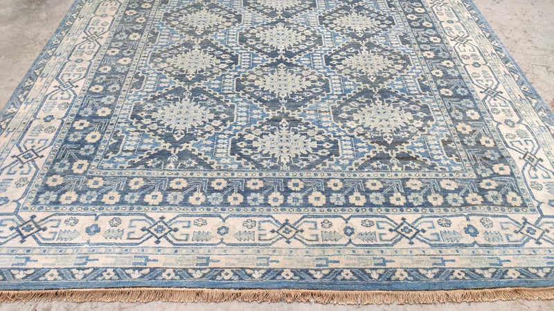 Phoenix 9x12 Hand-Knotted Blue and Cream Geometric Rug | Banana Manor Rug Company