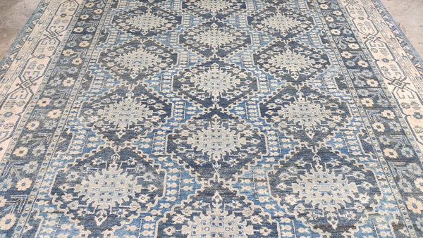 Phoenix 9x12 Hand-Knotted Blue and Cream Geometric Rug | Banana Manor Rug Company