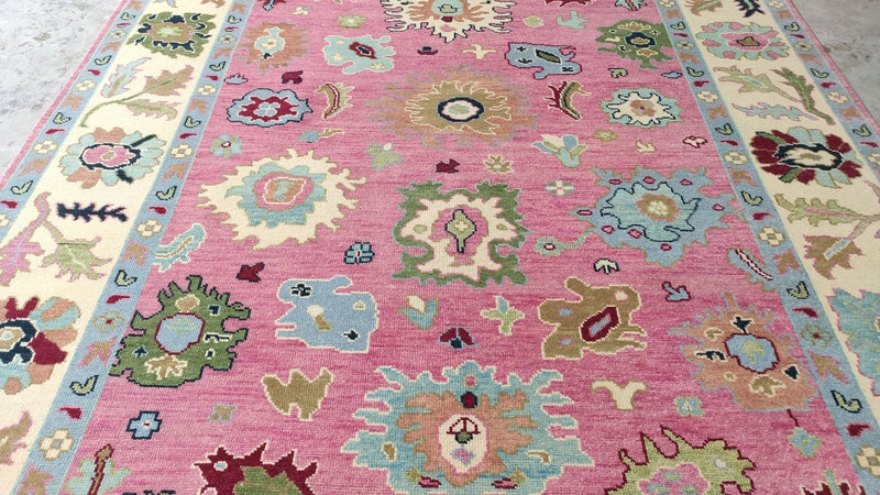 Pia Tjelta 8x10 Pink and Ivory Hand-Knotted Oushak Rug | Banana Manor Rug Company