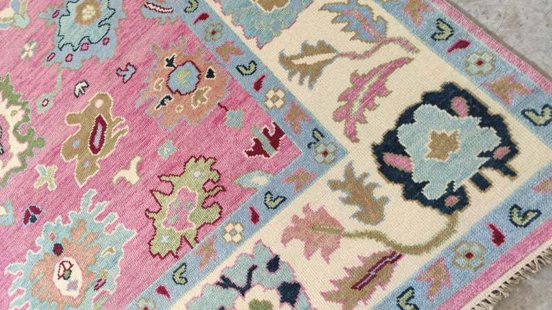 Pia Tjelta 8x10 Pink and Ivory Hand-Knotted Oushak Rug | Banana Manor Rug Company