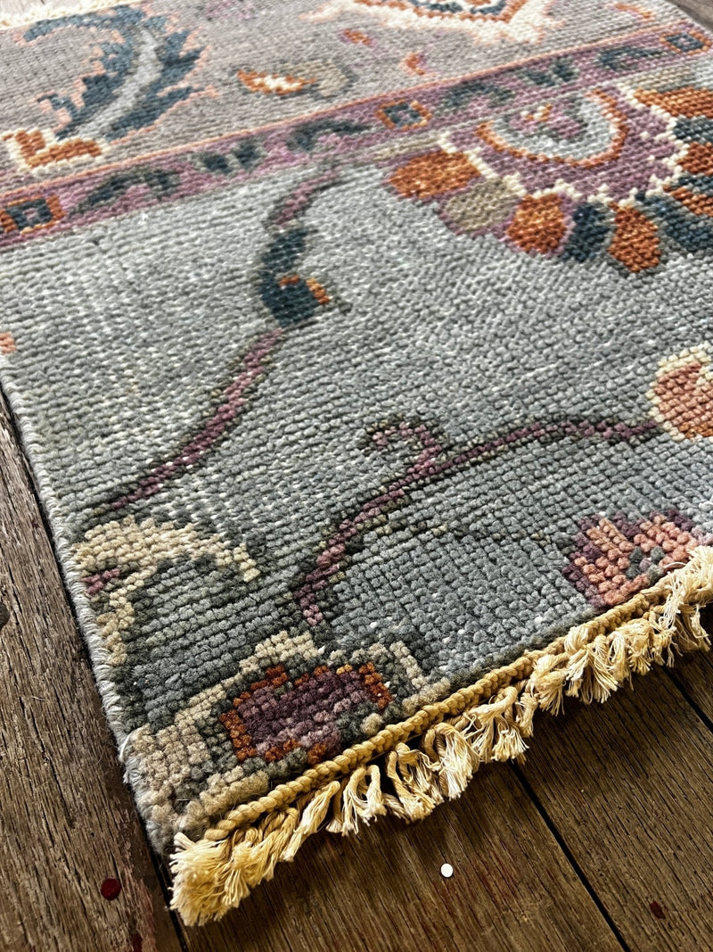 "Pien" Blue, Pink, and Orange Hand-Knotted Oushak Sample 8x10 | Banana Manor Rug Company