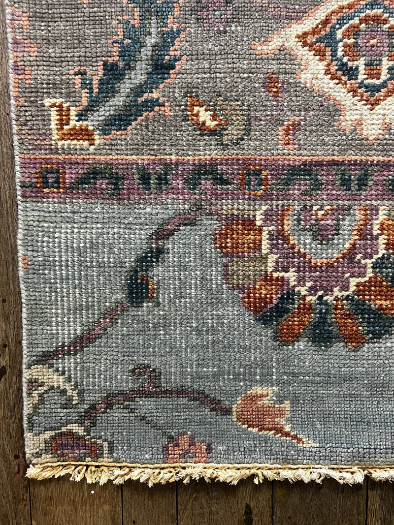 "Pien" Blue, Pink, and Orange Hand-Knotted Oushak Sample 8x10 | Banana Manor Rug Company