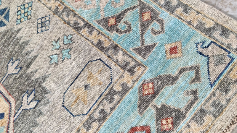 Pim Diffy 10x14 Blue and Beige Hand-Knotted Oushak Rug | Banana Manor Rug Company