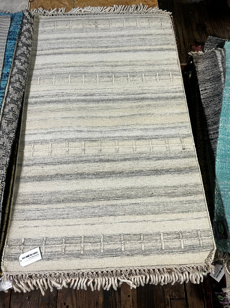 Ponce de Leon Constantly On 3x5 Ivory Handwoven Durrie Rug | Banana Manor Rug Factory Outlet