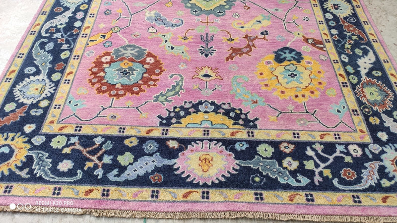 Poppy Presley 7.9x10 Hand-Knotted Pink and Blue Oushak Rug | Banana Manor Rug Company