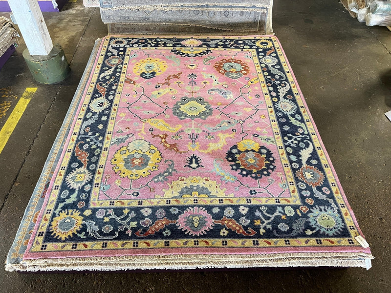 Poppy Presley 7.9x10 Hand-Knotted Pink and Blue Oushak Rug | Banana Manor Rug Company