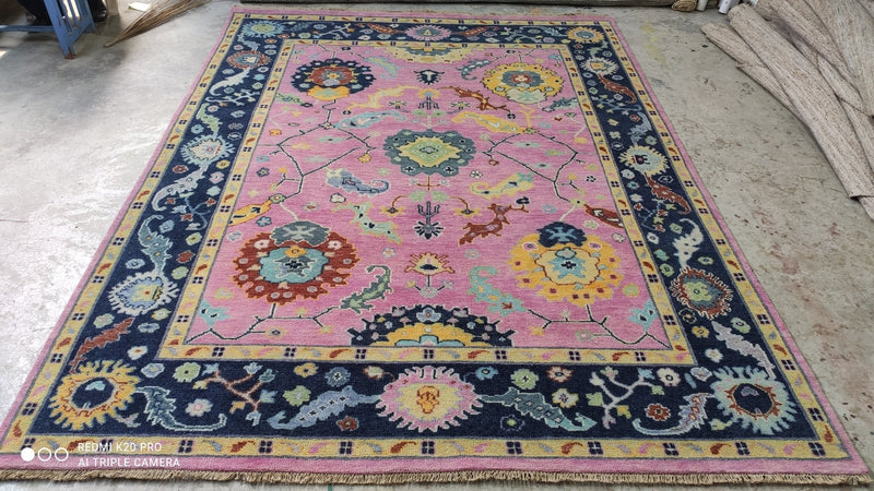 Poppy Presley 7.9x10 Hand-Knotted Pink and Blue Oushak Rug | Banana Manor Rug Company