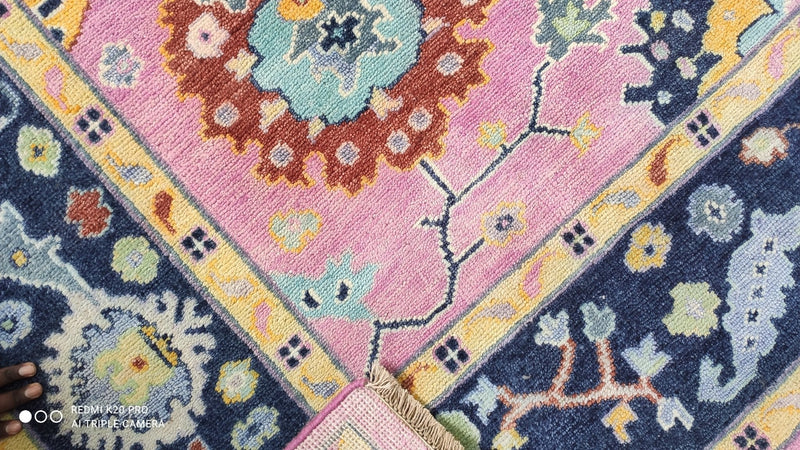 Poppy Presley 7.9x10 Hand-Knotted Pink and Blue Oushak Rug | Banana Manor Rug Company