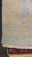Zoe Bell 2.9x9 Hand-Knotted Aqua and Gold Oushak Runner Rug