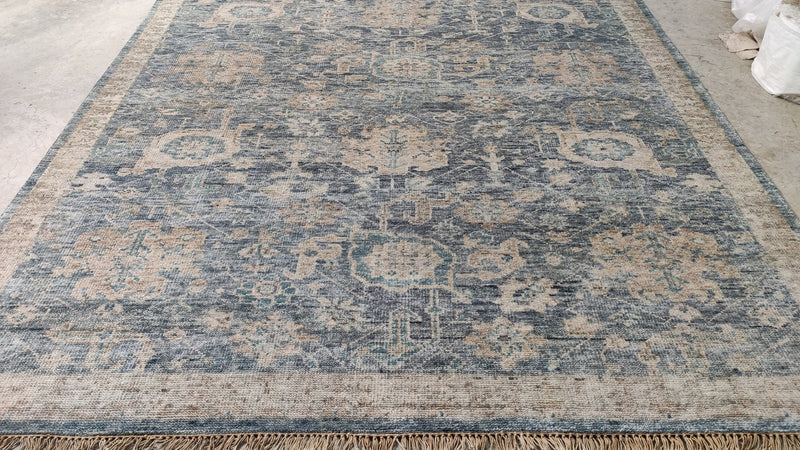 Raelynn 8.9x11.3 Medium Blue Hand-Knotted Oushak Rug | Banana Manor Rug Company