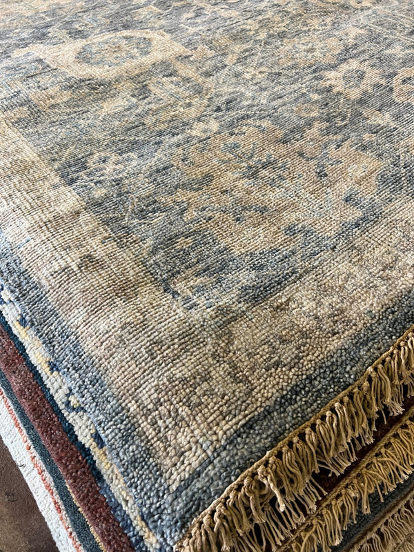 Raelynn 8.9x11.3 Medium Blue Hand-Knotted Oushak Rug | Banana Manor Rug Company