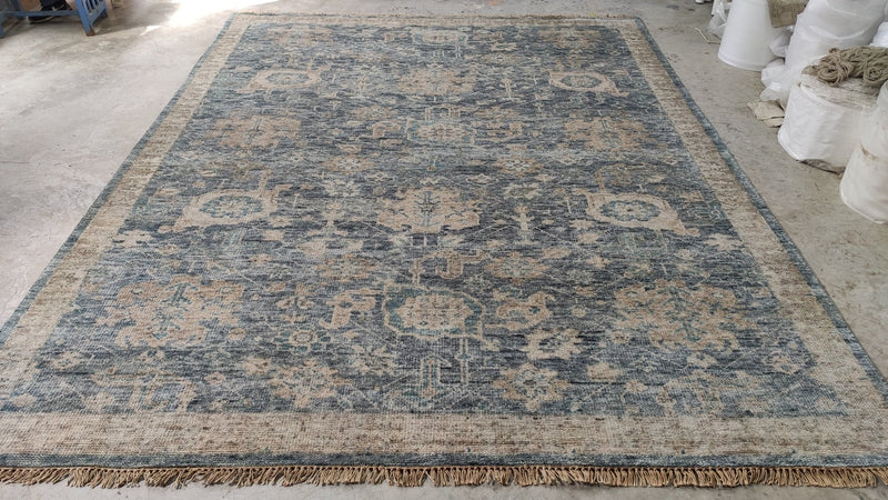 Raelynn 8.9x11.3 Medium Blue Hand-Knotted Oushak Rug | Banana Manor Rug Company