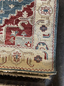 Raina 7.9x9.9 Blue and Beige Hand-Knotted Oushak Rug | Banana Manor Rug Company