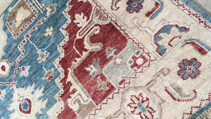 Raina 7.9x9.9 Blue and Beige Hand-Knotted Oushak Rug | Banana Manor Rug Company