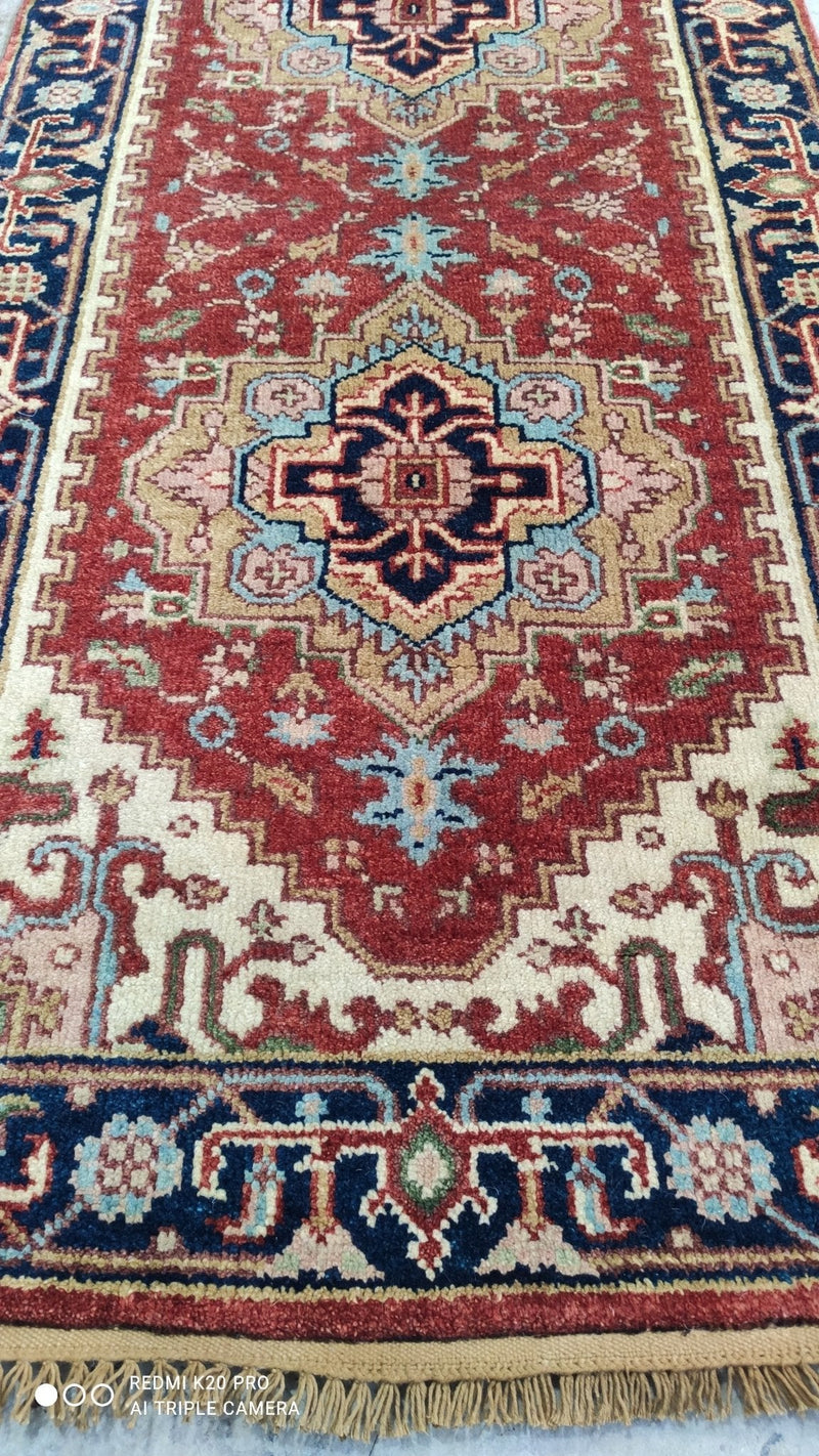 Ralph 2.9x8.3 Red and Blue Hand-knotted Serapi Runner | Banana Manor Rug Company