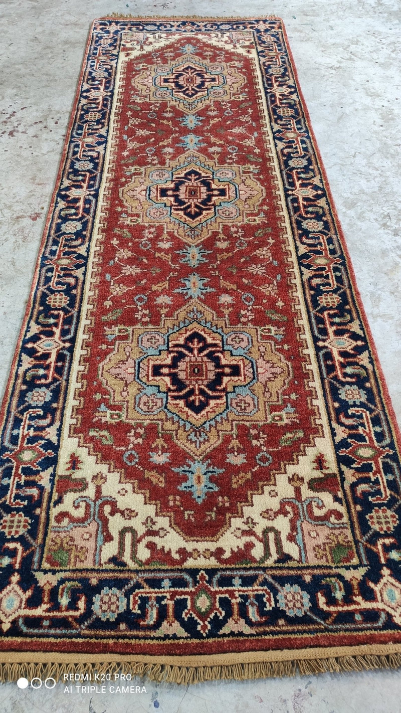 Ralph 2.9x8.3 Red and Blue Hand-knotted Serapi Runner | Banana Manor Rug Company