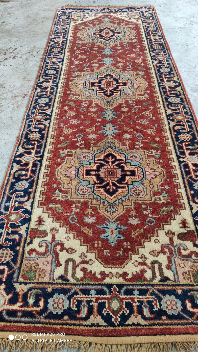 Ralph 2.9x8.3 Red and Blue Hand-knotted Serapi Runner | Banana Manor Rug Company