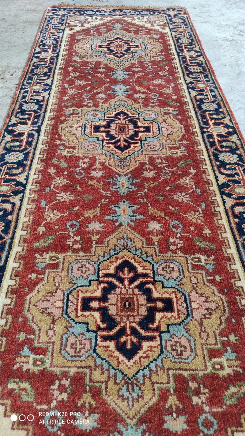 Ralph 2.9x8.3 Red and Blue Hand-knotted Serapi Runner | Banana Manor Rug Company