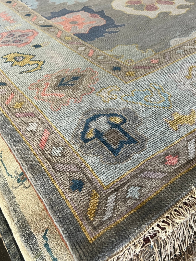 Raya 8x10 Grey and Light Blue Oushak Rug | Banana Manor Rug Company