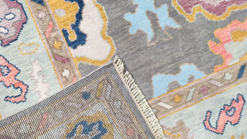 Raya 8x10 Grey and Light Blue Oushak Rug | Banana Manor Rug Company