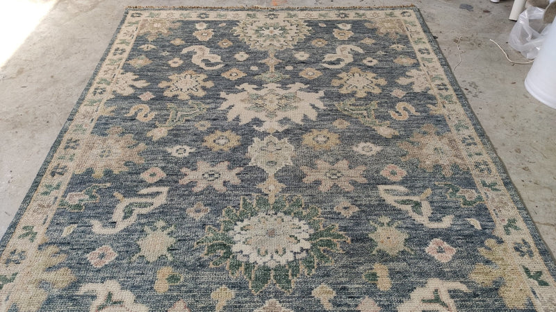 Remi 6x9 Blue and Ivory Hand-Knotted Oushak Rug | Banana Manor Rug Company