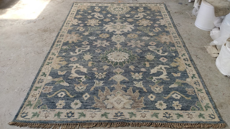 Remi 6x9 Blue and Ivory Hand-Knotted Oushak Rug | Banana Manor Rug Company