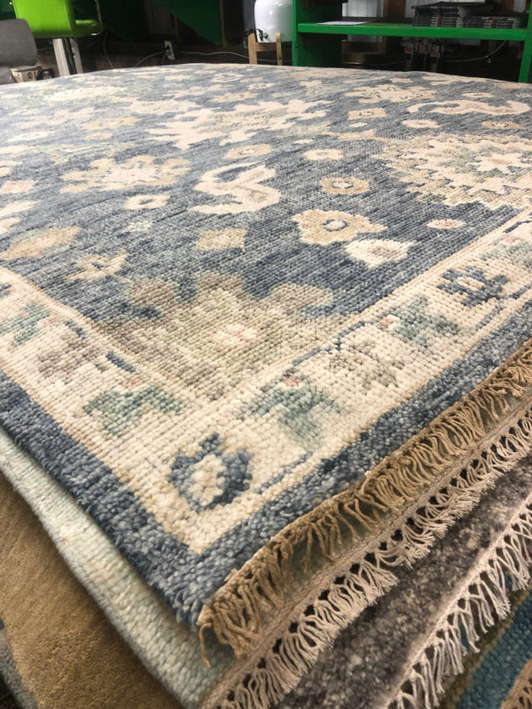 Remi 6x9 Blue and Ivory Hand-Knotted Oushak Rug | Banana Manor Rug Company