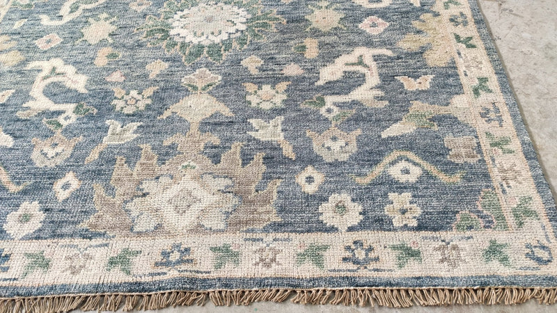 Remi 6x9 Blue and Ivory Hand-Knotted Oushak Rug | Banana Manor Rug Company