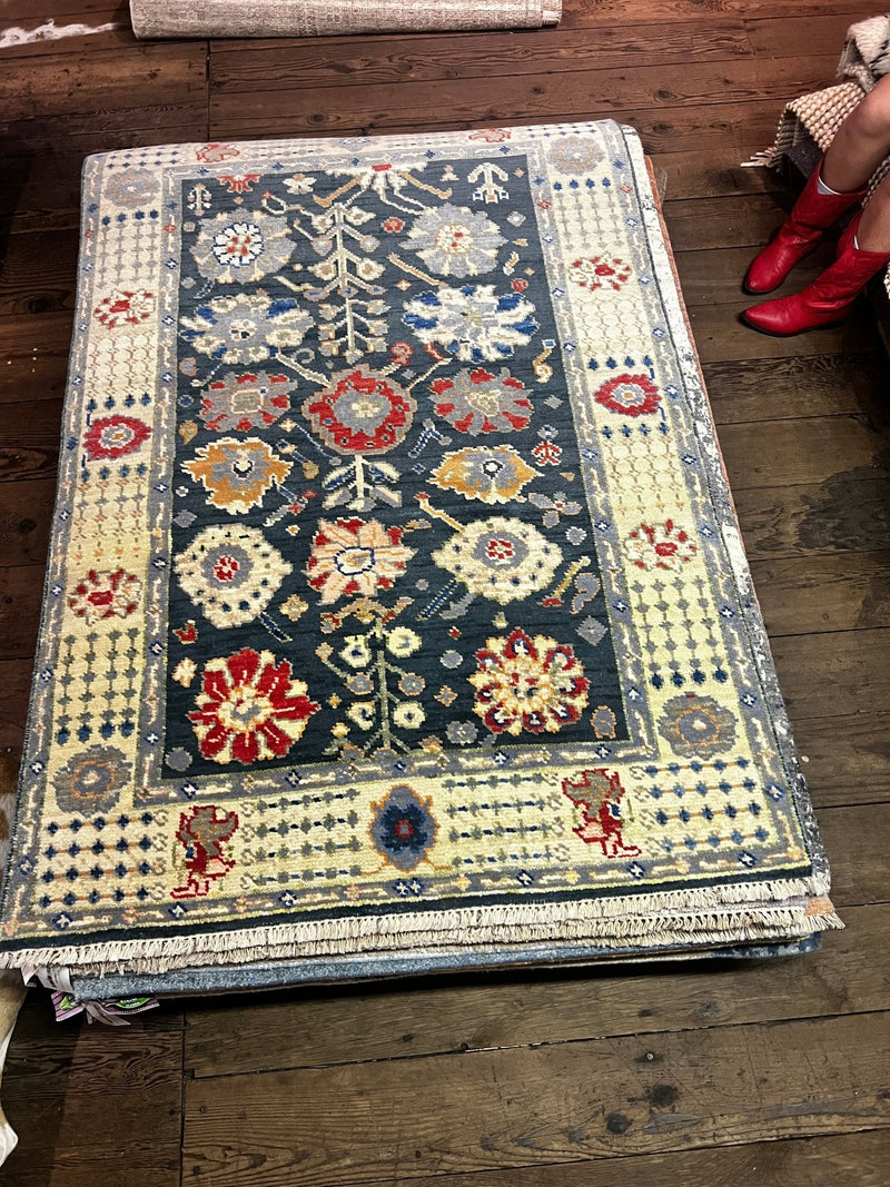 Renate Reinsve 4x6 Dark Green Hand-Knotted Oushak Rug | Banana Manor Rug Company