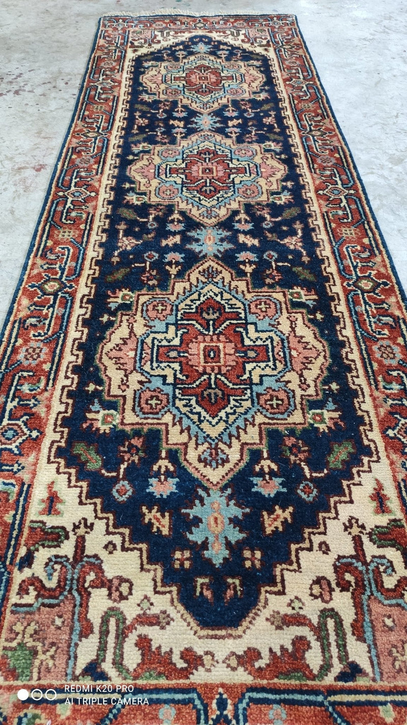 Rex Reed 2.6x8 Blue and Red Hand-Knotted Serapi Runner | Banana Manor Rug Company