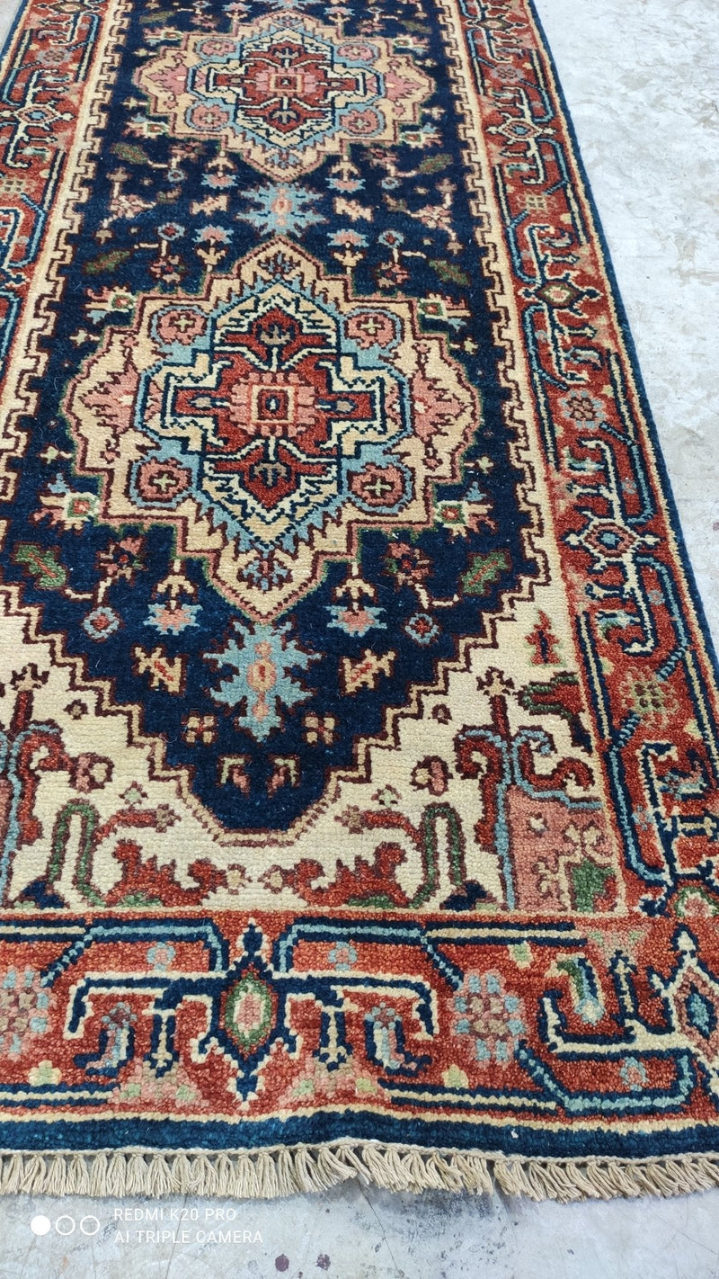 Rex Reed 2.6x8 Blue and Red Hand-Knotted Serapi Runner | Banana Manor Rug Company