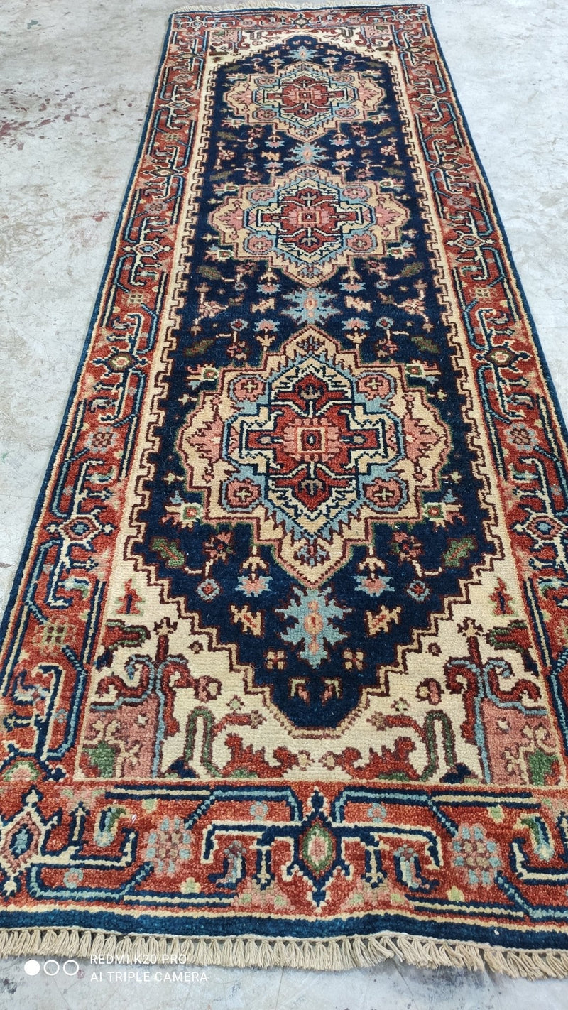 Rex Reed 2.6x8 Blue and Red Hand-Knotted Serapi Runner | Banana Manor Rug Company