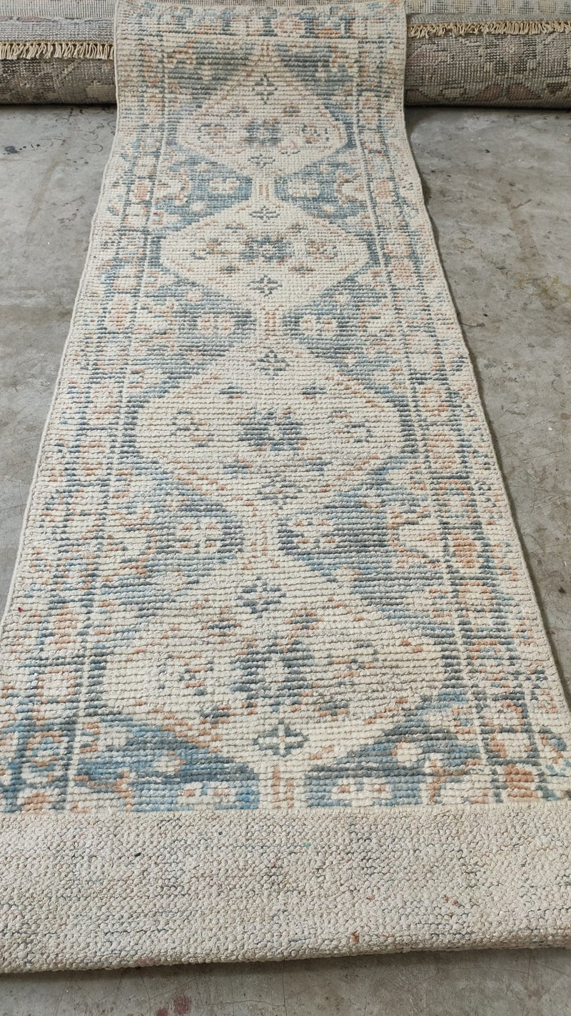 Rhona Mitra 2.6x8 Ivory Hand-Knotted Oushak Runner | Banana Manor Rug Company