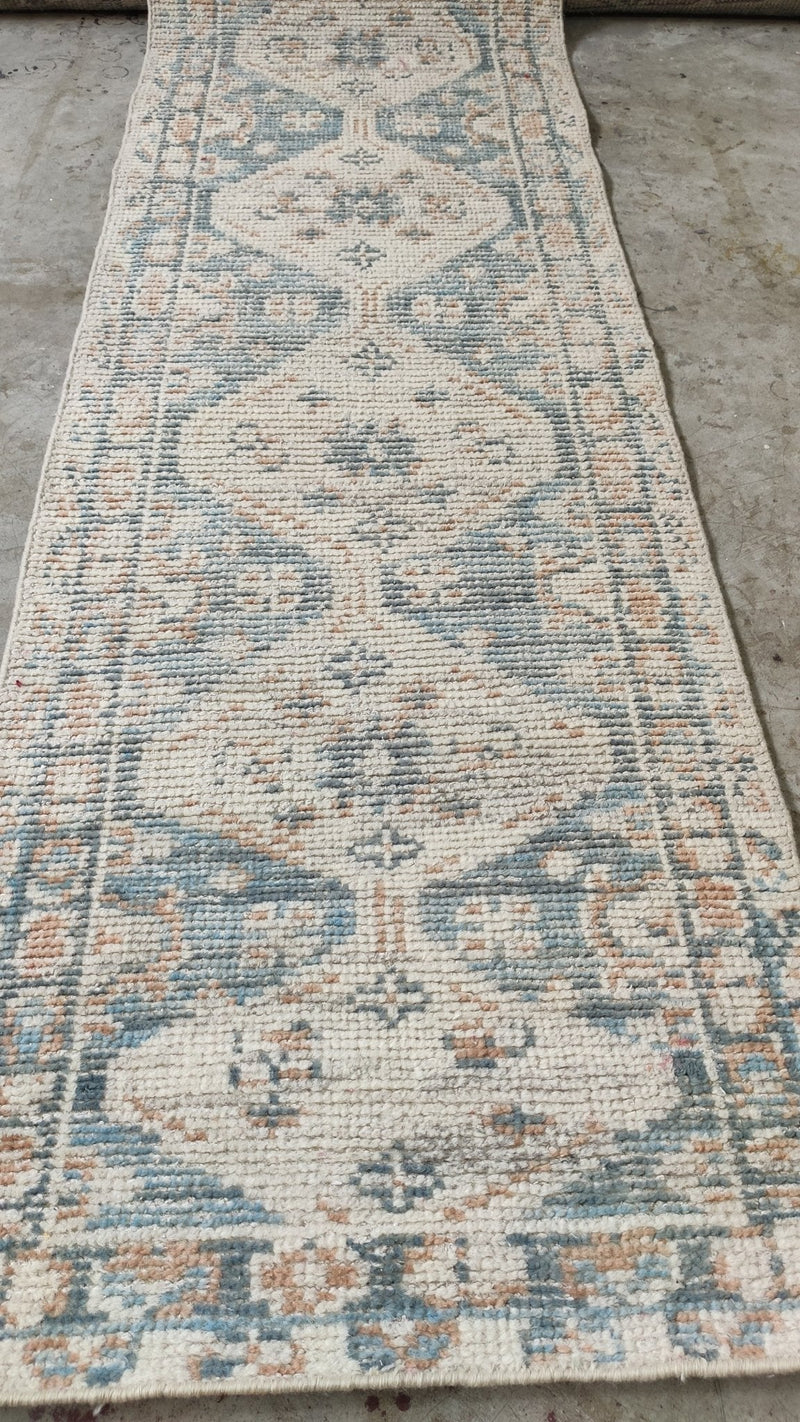 Rhona Mitra 2.6x8 Ivory Hand-Knotted Oushak Runner | Banana Manor Rug Company