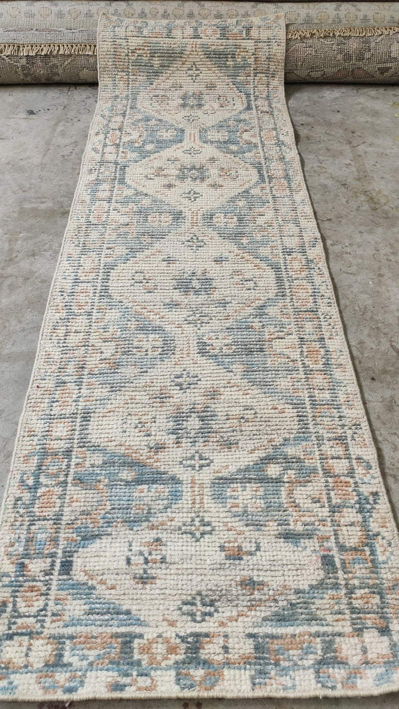 Rhona Mitra 2.6x8 Ivory Hand-Knotted Oushak Runner | Banana Manor Rug Company