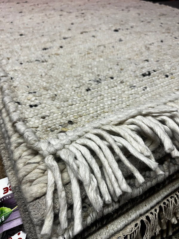 Richard Steele 3.6x5.6 Handwoven Wool Durrie Natural Ivory Hand-carded | Banana Manor Rug Factory Outlet