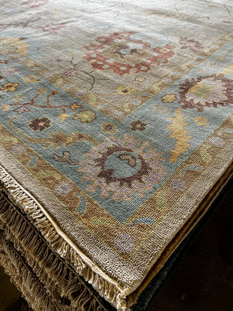 Ricky 9x12 Tan and Blue Oushak Rug | Banana Manor Rug Company