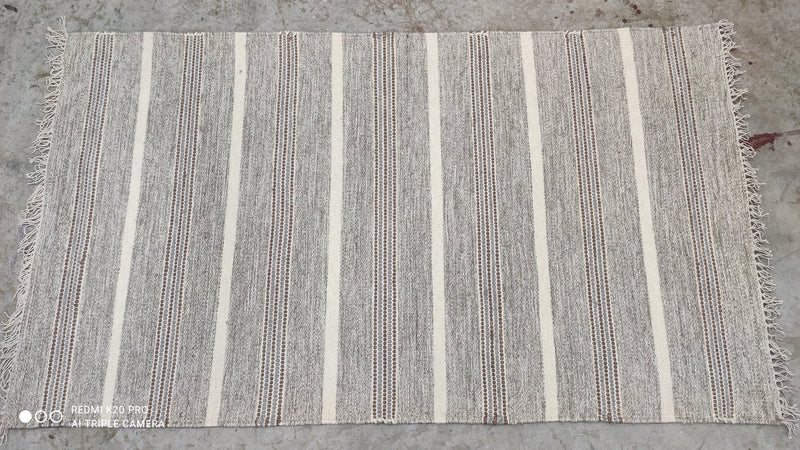 Rico 3x5 Striped Handwoven Grey Durrie Rug | Banana Manor Rug Company