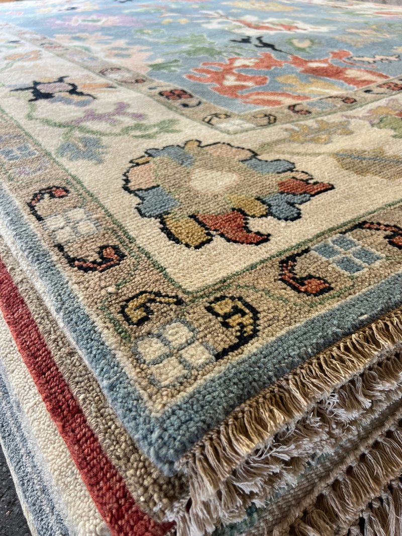 Riley 8.10x11.9 Hand-Knotted Light Blue and Ivory Oushak Rug | Banana Manor Rug Company