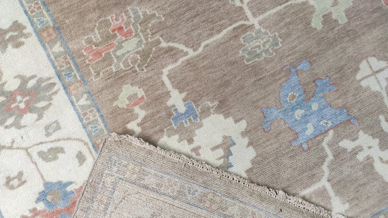 Riley Matthews 9.6x11.9 Light Brown and Ivory Hand-Knotted Oushak Rug | Banana Manor Rug Company
