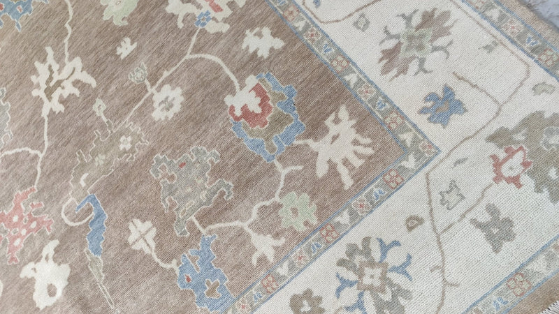 Riley Matthews 9.6x11.9 Light Brown and Ivory Hand-Knotted Oushak Rug | Banana Manor Rug Company