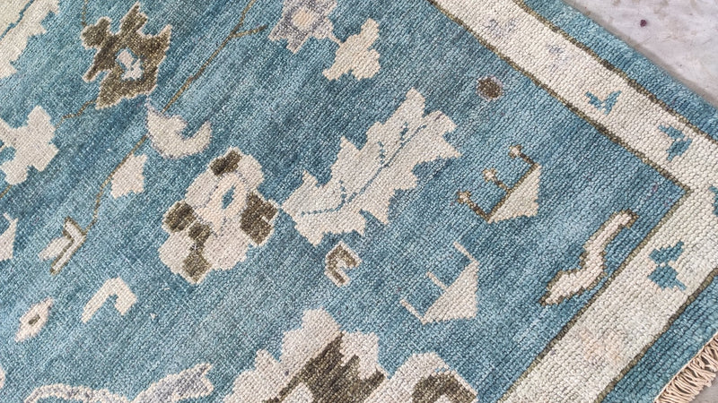 Rita 10x13.9 Blue and Tan Hand-Knotted Oushak Rug | Banana Manor Rug Company