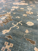 Rita 10x13.9 Blue and Tan Hand-Knotted Oushak Rug | Banana Manor Rug Company