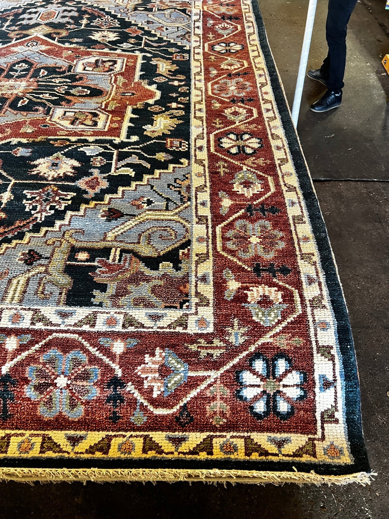 Rita Konig Blue and Rust Hand-Knotted Heriz Rug 8x10 | Banana Manor Rug Factory Outlet