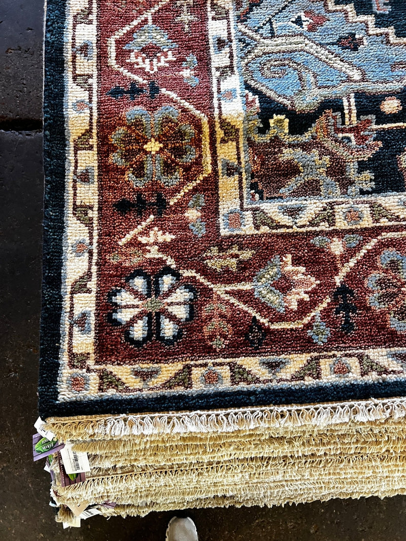 Rita Konig Blue and Rust Hand-Knotted Heriz Rug 8x10 | Banana Manor Rug Factory Outlet