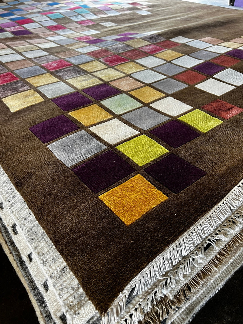 Robert Bolle Hand-Knotted Modern Rug Brown Multi-Colored Abstract 9x12 | Banana Manor Rug Company